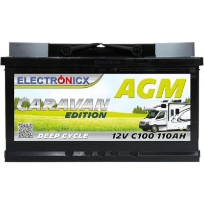 Afbeelding van ELECTRONICX AGM Deep Cycle Accu 12V 110Ah C100 Caravan Editie Onderhoudsvrij, Lekvrij, Trillingsbestendig voor Kamperen, Boten, Back upstroom en Off Grid Systemen