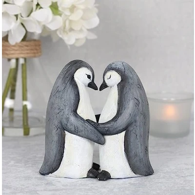 Afbeelding van ArkiFACE FO_29938 Penguin Partners for Life Ornament 2st. 218g, Hoed Eend 11cm wit.grijs