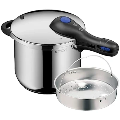Afbeelding van WMF Perfect Plus One Pot Snelkookpan, 6,5 l, met inzetstuk, stoomkookpan vlamvertragend, groot kooksignaal, 2 kookstanden, afneembare dekselgreep