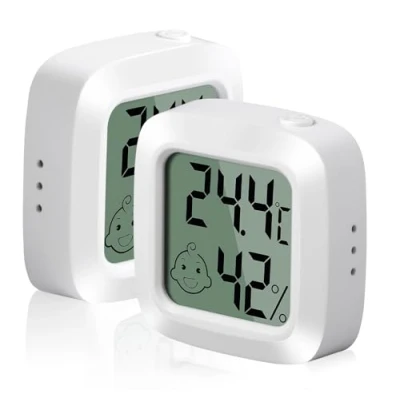 Afbeelding van Vinabo Kleine thermometer, hygrometer, binnen, digitaal, hoge precisie, comfortniveau indicator voor kantoor, babykamer, 2 stuks
