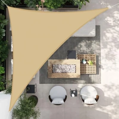 Afbeelding van HENG FENG Schaduw Zeil Driehoek Zonnezeil 3x3x4.25m Waterdicht Zonnescherm PES Polyester with 95% UV Blok for Buiten Patio Tuin Zand