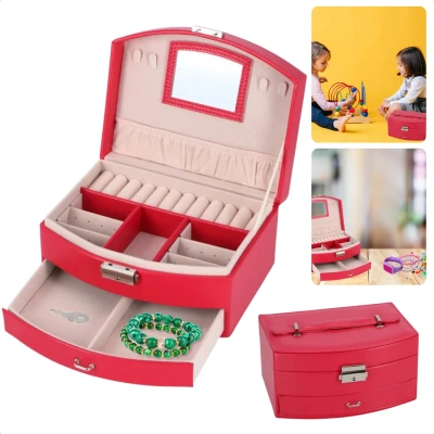 Afbeelding van Cheqo Roze Juwelendoos Sieradendoos Sieradenbox voor Kinderen Sieradenhouder Sieraden Organizer Met Spiegel en Lade