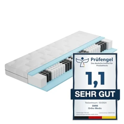 Afbeelding van BMM Ortho Medic matras 120 x 200 cm pocketveringmatras, hardheid H2, Öko Tex gecertificeerd, orthopedisch met 7 zones, hoogte 21 cm, matrassen geproduceerd in Duitsland