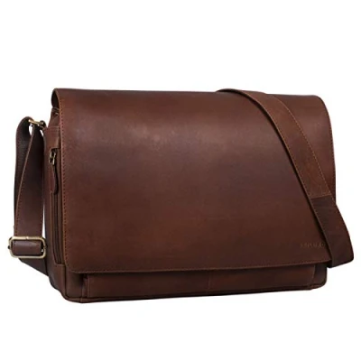 Afbeelding van STILORD &#039;Tom&#039; Vintage Lederen Schoudertas voor Mannen en Vrouwen 15 inch Laptoptas DIN A4 Messenger Bag Tas Echt Leer, Kleur:havana bruin