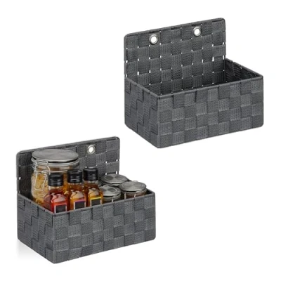 Afbeelding van opbergmandjes badkamer set van 2 hangend 20 x 25 16,5 cm grijs