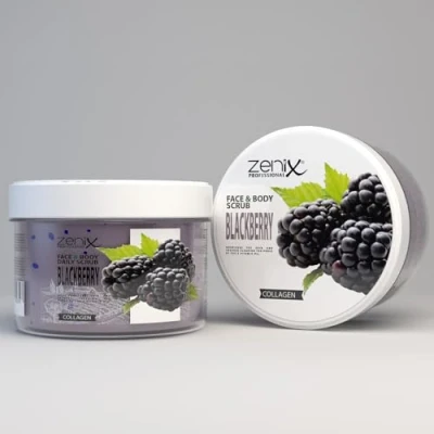 Afbeelding van Zenix Face &amp; Body scrub 275 ml, huidreinigende voor gezicht en lichaam, verwijdert dode cellen, zuivert talg, verzorgt de huid, hydrateert Blackberry