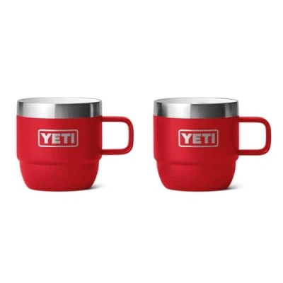 Afbeelding van YETI Rambler Espresso Mug, Vacuum Insulated Stainless Steel Stackable Rescue Red, 2 Pack 6 oz (177 ml)