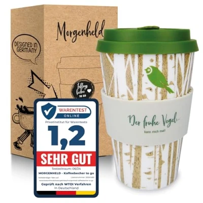 Afbeelding van Morgenheld Koffiebeker van Porselein (Forest), Coffee to go Beker 380ml, Reisbeker met Siliconendeksel