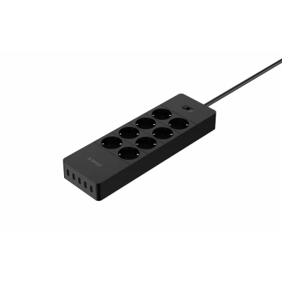 Afbeelding van Orico stekkerdoos met acht stopcontacten en vijf USB laadpoorten Incl. aan/uit schakelaar overspanningsbeveiliging Zwart