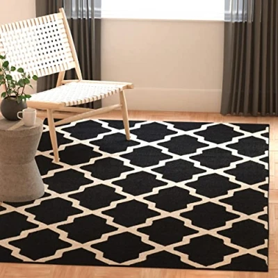 Afbeelding van SAFAVIEH Geometrisch tapijt voor woonkamer, eetkamer, slaapkamer Cambridge Collection, korte pool, zwart en ivoor, 91 x 152 cm