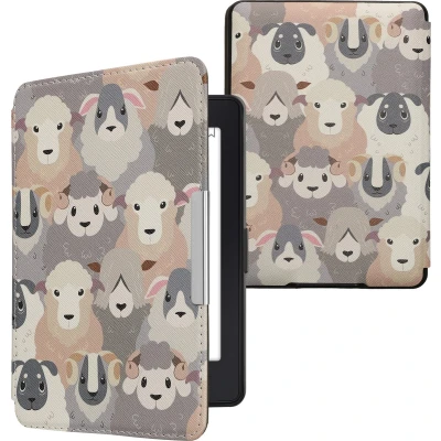 Afbeelding van kwmobile E reader hoesje geschikt voor Amazon Kindle Paperwhite hoes flip case met magnetische sluiting Ereader cover design in wit / bruin grijs