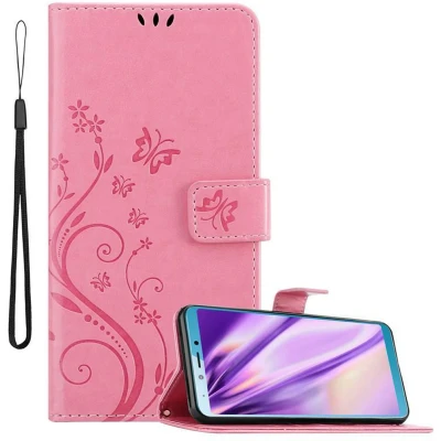 Afbeelding van Cadorabo Hoesje geschikt voor Samsung Galaxy A6s in BLOEMEN ROZE Beschermhoes bloemmotief met magnetische sluiting, standfunctie en kaartsleuven Book Case Cover Etui