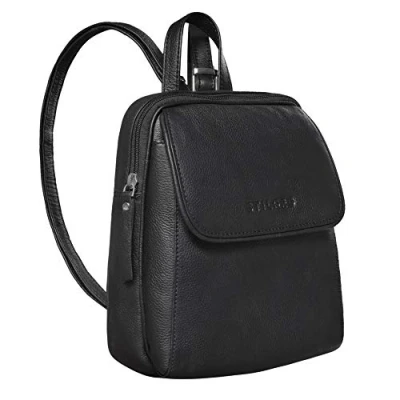 Afbeelding van STILORD &#039;Valentina&#039; Daypack Vintage voor Dames Klein Rugzakje Leer Dagrugzak Mini Handtas Schoudertas Shopping Reizen XS Rugtas Echt Leder, Kleur:zwart