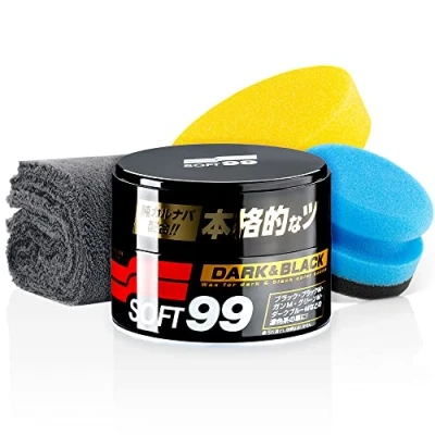 Afbeelding van detailmate Soft99 autoverzegelingsset voor donkere lakken, &amp; zwarte wax, harde zwarte/donkere autolak 300 g + handpolijstspons applicator microvezel polijstdoek 550GSM 40x40cm