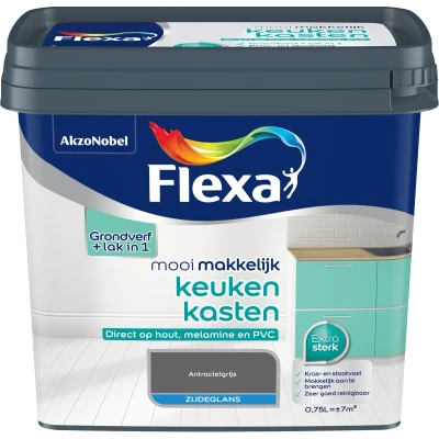 Afbeelding van flexa mooi makkelijk keukenkasten zijdeglans antraciet 0.75 ltr