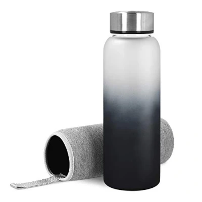 Afbeelding van Navaris glazen drinkfles met kleurverkloop Waterfles sleeve van neopreen inclusief draaglusje 950 ml Lekvrije dop roestvrij staal