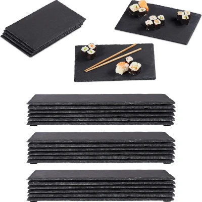 Afbeelding van Relaxdays 24x Leisteen serveerplank 26x16 cm sushibord kaasplankje set rechthoek