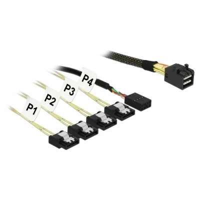 Afbeelding van Delock kabel Mini SAS HD SFF 8643 &gt; 4 x SATA 7 pins + zijband 1 m meta