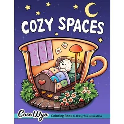 Afbeelding van Cozy Spaces: Coloring Book for Adults and Teens Featuring Relaxing Familiar Corners with Cute Animal Characters Stress Relief
