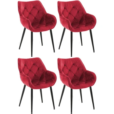 Afbeelding van CLP Set van 4 eetkamerstoelen Tanna Fluweel Rood