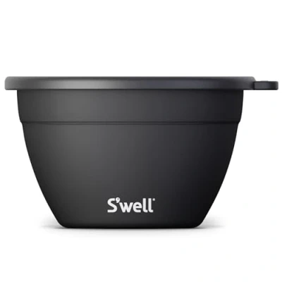 Afbeelding van S&#039;well Salade Bowl Kit, Black Onyx, 1.9L Lunch Box met Condiment Container en Verwijderbaar Dienblad Lekvrij Vaatwasmachinebestendig