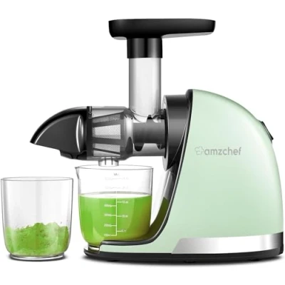 Afbeelding van AMZCHEF Cold Press Slow Juicer Machine Masticating Elektrische Vruchtenpersen voor Groente en Fruit Delicate Chew Geen Noodzaak om te Filteren Sapcentrifuge met 2 Kopjes Borstel Mintgroen