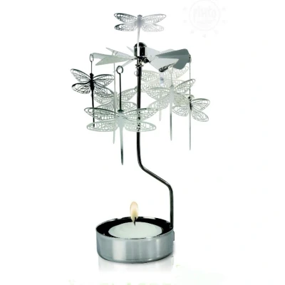 Afbeelding van Pluto Produkter Waxinelichthouder Rotary Draaiend Libelle Zilver Ø7x17cm