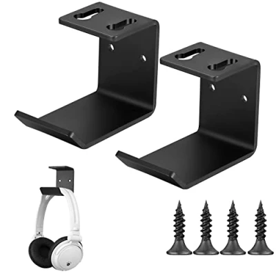 Afbeelding van 2 stuks Premium Hoofdtelefoonhouders Voor Wandmontage met Kabelbeheer Stevig &amp; Ruimtebesparend Draadloze Bedrade Hoofdtelefoons Zwart
