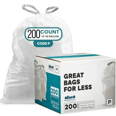 Afbeelding van Plasticplace simplehuman (x) Code P Compatibel Trekkoord Vuilnisvoeringen 13 16 Gallon, 23.85 &quot;x 31.5&quot;, 200 Count, Wit