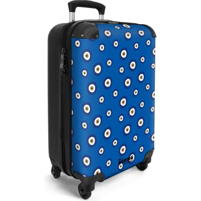 Afbeelding van NoBoringSuitcases.com® Handbagage koffer lichtgewicht Reiskoffer trolley Blauwe Griekse ogen Rolkoffer met wieltjes Past binnen 55x40x20 en 55x35x25