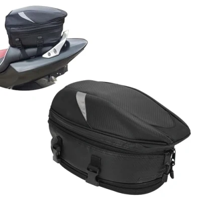 Afbeelding van JFG Racing Achtertas voor de motorfiets, waterdichte, multifunctionele bagagetas, van PU leer, tas achterop het zadel opslag motorhelm en andere zaken, 18,5 liter