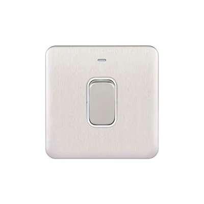 Afbeelding van Schneider Electric Lisse schroefloze Deco enkele lichtschakelaar, dubbele pool, met neonindicator, 50A, GGBL4011WSS, roestvrij staal wit inzetstuk