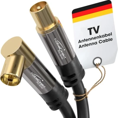 Afbeelding van KabelDirekt 4K Antennekabel, Coaxkabel 90 gebogen/recht 2m TV kabel digitaal/analoog Verkrijgbaar in 0,5 20m (Gebogen bus/rechte stekker, voor DVB C/DVB T/DVB S, zwart)