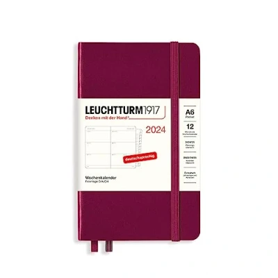 Afbeelding van LEUCHTTURM1917 367629 Weekkalender Pocket (A6) 2024, met extra schrift voor adressen en verjaardagen, Port Red, Duits, 12 maanden