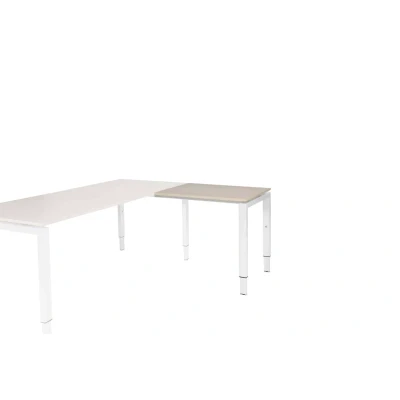 Afbeelding van Domino aanbouwtafel, hoogte instelbaar (62 85cm) met 80x60cm &#039;zwevend&#039; lindberg (licht) eiken 25mm blad en wit (RAL9010) N poot frame
