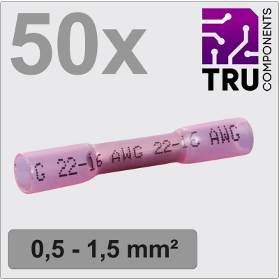 Afbeelding van TRU COMPONENTS TC 12888400 Stootverbinder Met krimpkous 0.5 mm² 1.5 Volledig geïsoleerd Rood 50 stuk(s)