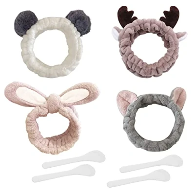 Afbeelding van 4 stuks pluche haarbanden, gezichtsmaskers, dagelijks het gezicht wassen, zachte elastische koraalfleece, make up hoofdbanden, voor spa, yoga