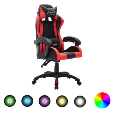 Afbeelding van Racestoel met RGB LED verlichting kunstleer rood en zwart