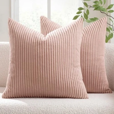 Afbeelding van MIULEE Set van 2 kussenslopen, corduroy, decoratieve kussensloop, bankkussen, sierkussen met verborgen ritssluiting, 45 x cm, roze