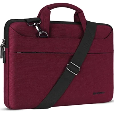 Afbeelding van DOMISO 14 inch waterdichte laptoptas, aktetas, schoudertas, notebooktas voor 14&quot; Lenovo IdeaPad Yoga 710 ThinkPad A475/Acer Aspire 1 Swift 3/HP Stream Pavilion 14/Asus/Dell, fuchsia rood