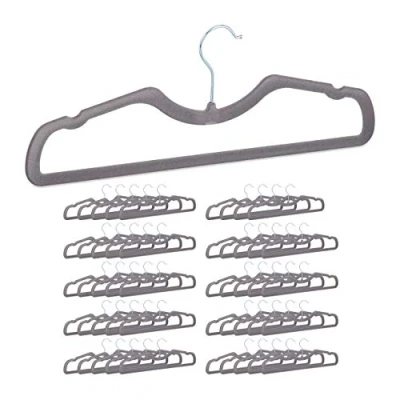 Afbeelding van Relaxdays kledinghangers dun kleerhangers fluweel klerenhangers 50 stuks antislip grijs