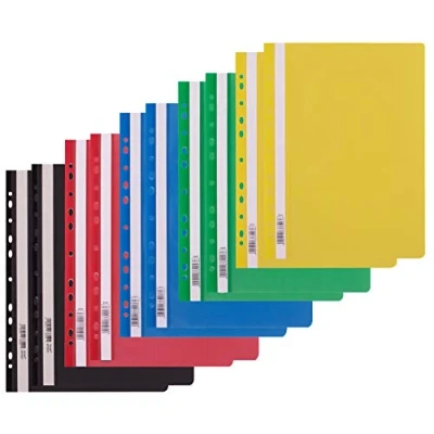 Afbeelding van D.RECT 10 stuks snelhechtmappen (2 per kleur 5 x 2) kartonnen snelhechter A4 met gaten van kunststof transparant voordeksel plastic, PP folie geperforeerd euro perforatie
