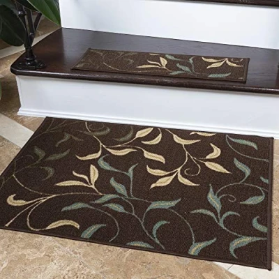 Afbeelding van Ottomanson Ottohome Collection Modern Bladeren Design Rubber Achtervlak Tapijt, 67 cm x 90 cm, Bruin