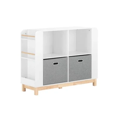 Afbeelding van SoBuy Opbergkast voor Kinderen met 6 zijplanken, 4 Open Vakken en 2 Mand, Kinderboekenkast, Boekenkast, Boekenplank, Speelgoedkast, Speelgoedplank, Kinderkamer, Speelkamer, 100x35x80 cm, KMB85 W