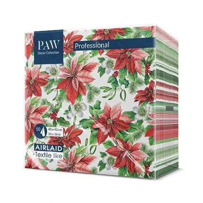 Afbeelding van PAW Airlaid Servetten (40 x 40 cm) 50 Stuks Gedrukt met Inkt op Waterbasis Creëer de Kerstsfeer Voor een Vrolijke Kerst en Winter Wonderland Kerstfeest Kleur: Glory Poinsettia