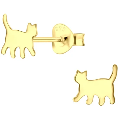 Afbeelding van JoyS Zilveren kat poes oorbellen 7 x 6 mm kinderoorbellen 14k goudplating