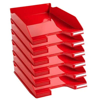 Afbeelding van Exacompta ref. 113218D Set van 6 Brievenbakken COMBO MIDI Afmetingen: 34,6 x 25,5x 6,5 cm voor A4 documenten + kleur karmijnrood glanzend