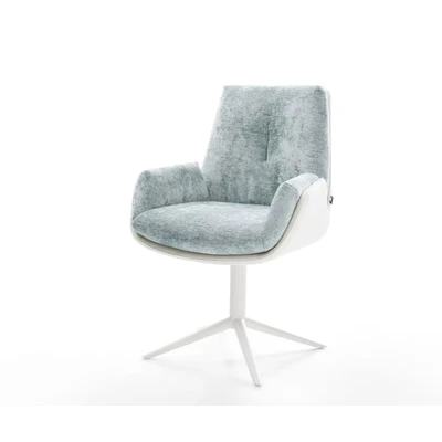 Afbeelding van DELIFE Draaistoel Clea Flex materiaalmix echt leer wit pastelblauw kruispoot 360 draaibaar rocker functie