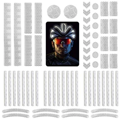 Afbeelding van DONQL reflectorstickers, reflector, fiets, reflecterende folie, zelfklevend, stickers voor fietsen en helmen, wit, 64 stuks