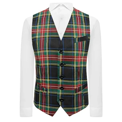 Afbeelding van King &amp; Priory Traditioneel donkergroen tartan geruit vest, Schots, Stewart, Donkergroen, XXL